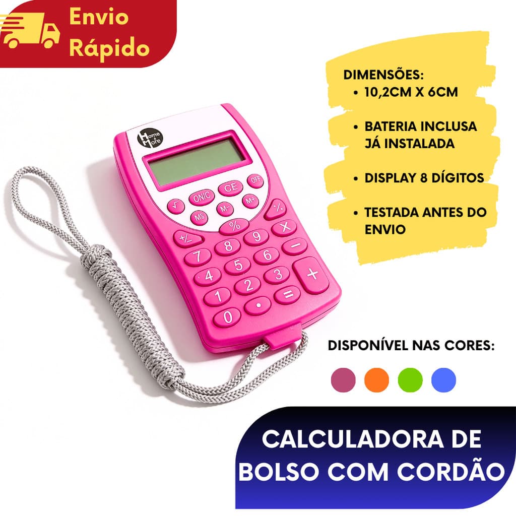 KIT (1/2/3/4/5) Calculadora Pequena De Bolso Com Cordão A Bateria Para Estudante Escritório Escola Comércio Mercado