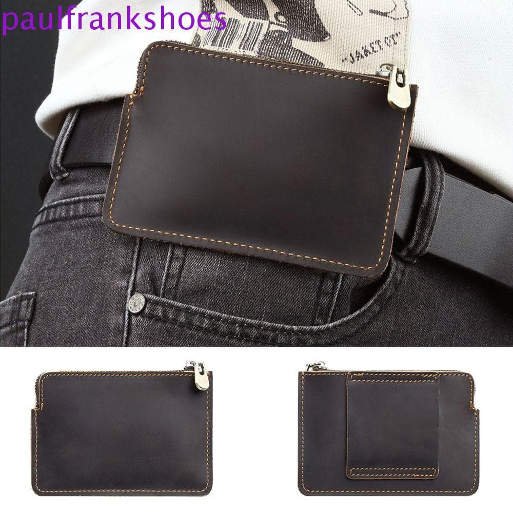Carteira Curta Masculina PAULFRANKSHOES , Bolsa De Dinheiro Suspensa Com Cinto Retrô De Couro Genuíno , Ultrafina