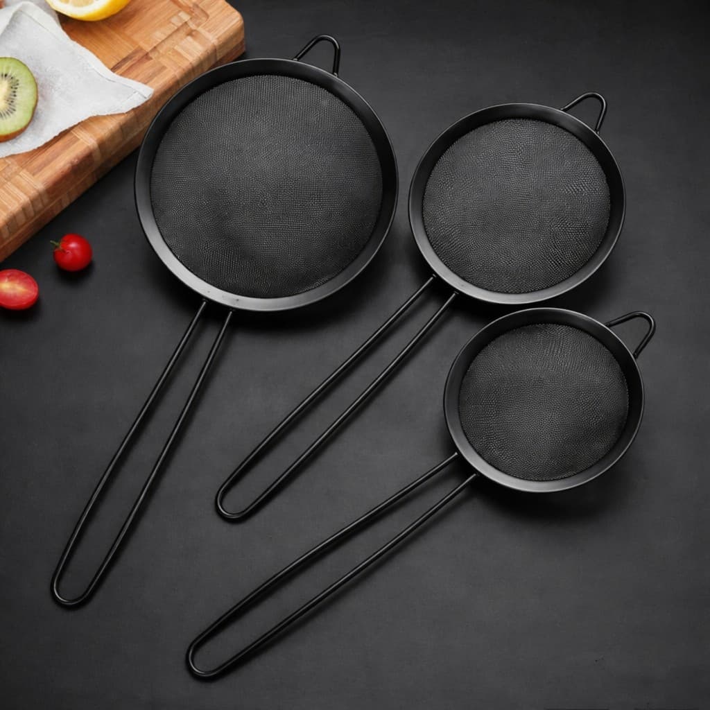 Kit 3 Peneiras Onix Preto para Confeitaria Artesanal Cha Gourmet