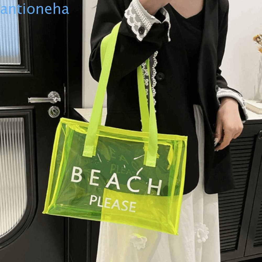 Sacola Transparente ANTIONEHA , Bolsa De Gelatina Com Zíper De PVC Armazenamento Reutilizável Ombro Letras