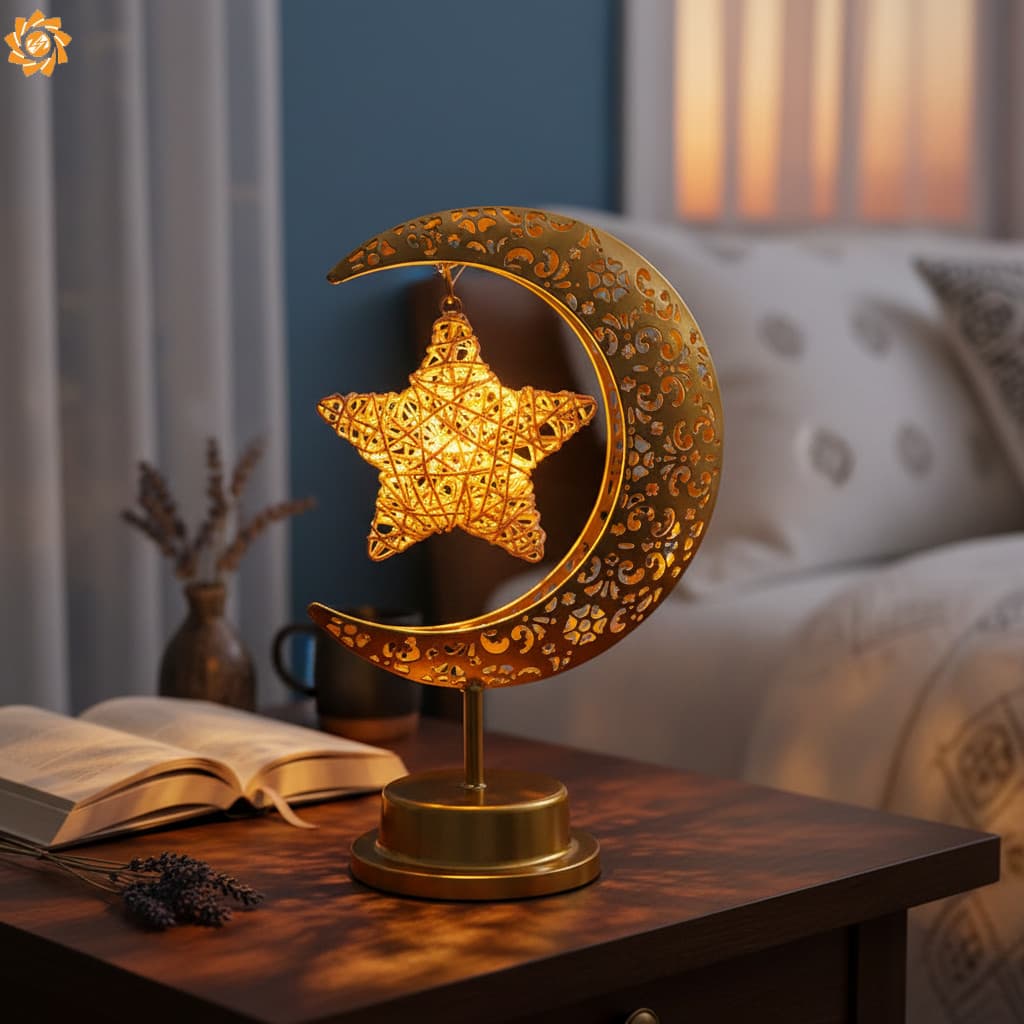 Lâmpada LED Lua Com Padrão De Estilo Islâmico , Iluminação Ambiente De Cabeceira Para Quarto , Férias , Decoração De Cas