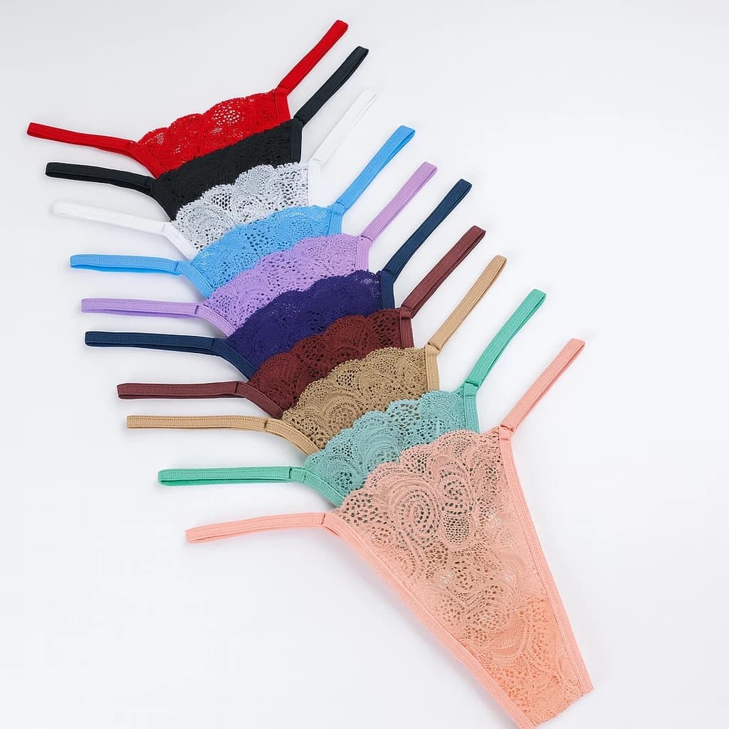 Kit 10 Calcinhas Fio Dental em Renda – Regulável, Confortável e Não Marca