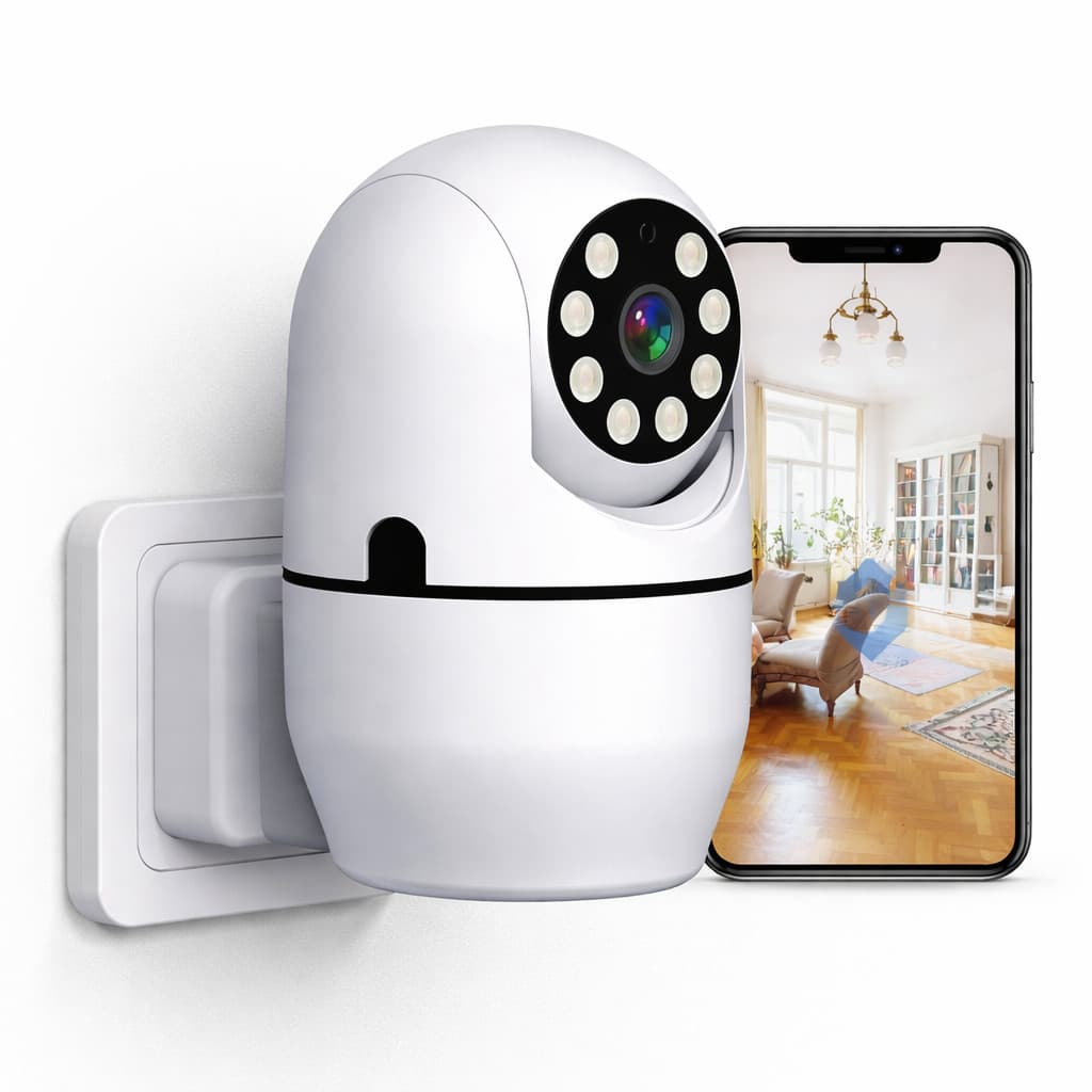 Câmera de Monitoramento Interno 3MP com Plugue WiFi App Yoosee Replay em Nuvem TF e Voz em 2 Vias