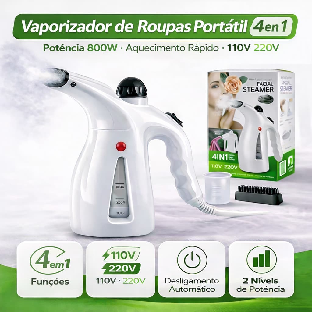 Vaporizador de Roupas Portátil 4 em 1 800W Vapor Rápido Branco Rosa 110V 220V Compacto Praticidade