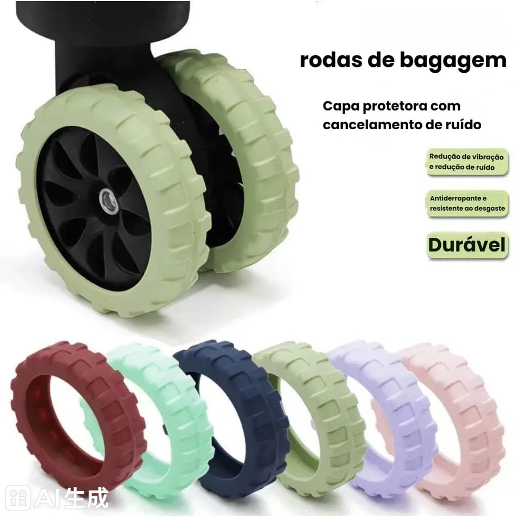 Kit Protetor de Rodas para Mala em Silicone Premium – Viagem Silenciosa