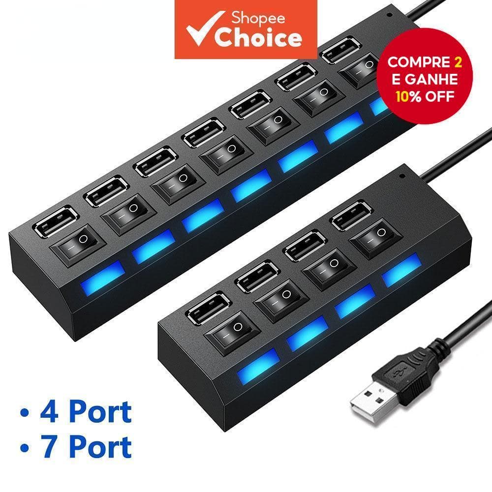 Adaptador De Interruptor Individual Divisor De Hub USB Carregador Liga/Desliga Multialimentado Para Laptop