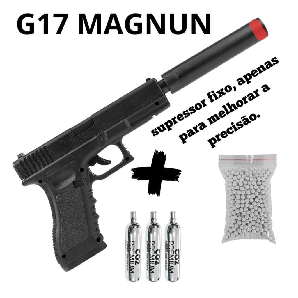 PISTOLA ROSSI G17 MAGNUN 6MM CO2 SUPRESSOR FIXO + BRINDE