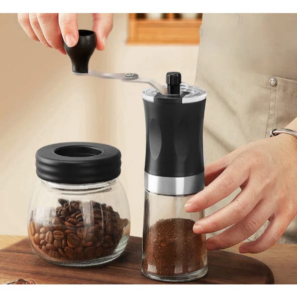 Moedor De Café Manual Plástico Vidro Aço Inox Com Moagem Grossa Ou Fina Portátil Preto Resistente