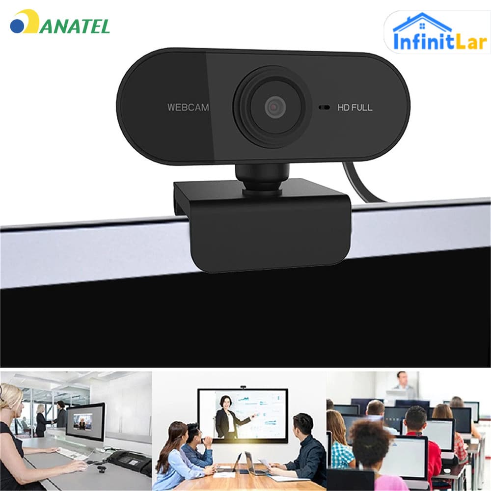 Webcam com Microfone Full HD 1080p Giratória 360° Ajuste de Ângulo Livre para PC Notebook e Home Office
