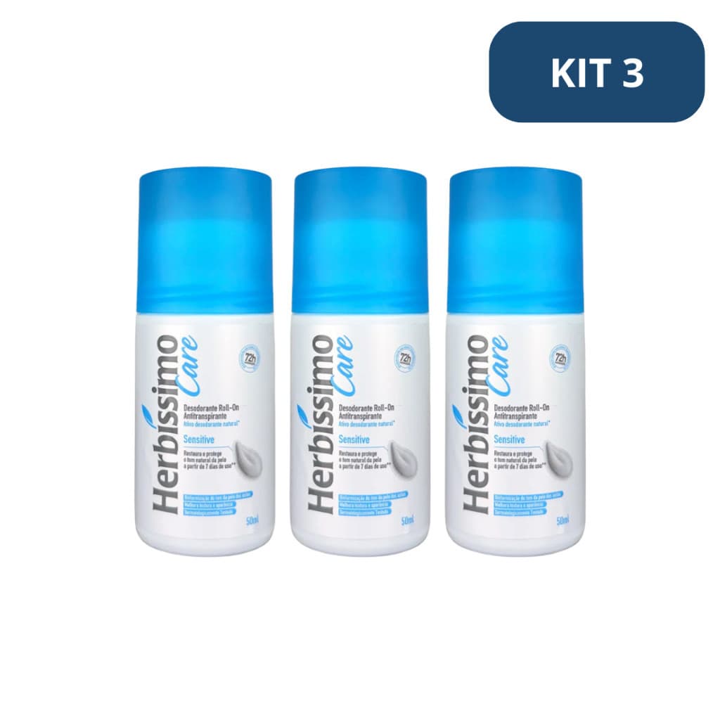 Kit 3 Desodorante Roll on Herbíssimo Care Sensitive 50ml