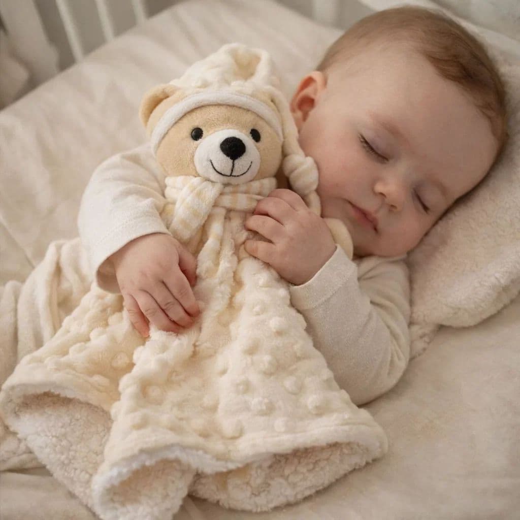 Naninha Bebê Premium Hipoalergênica Flobaby - Ursinho Pelúcia Paninho de Dormir Bege Rosa Azul