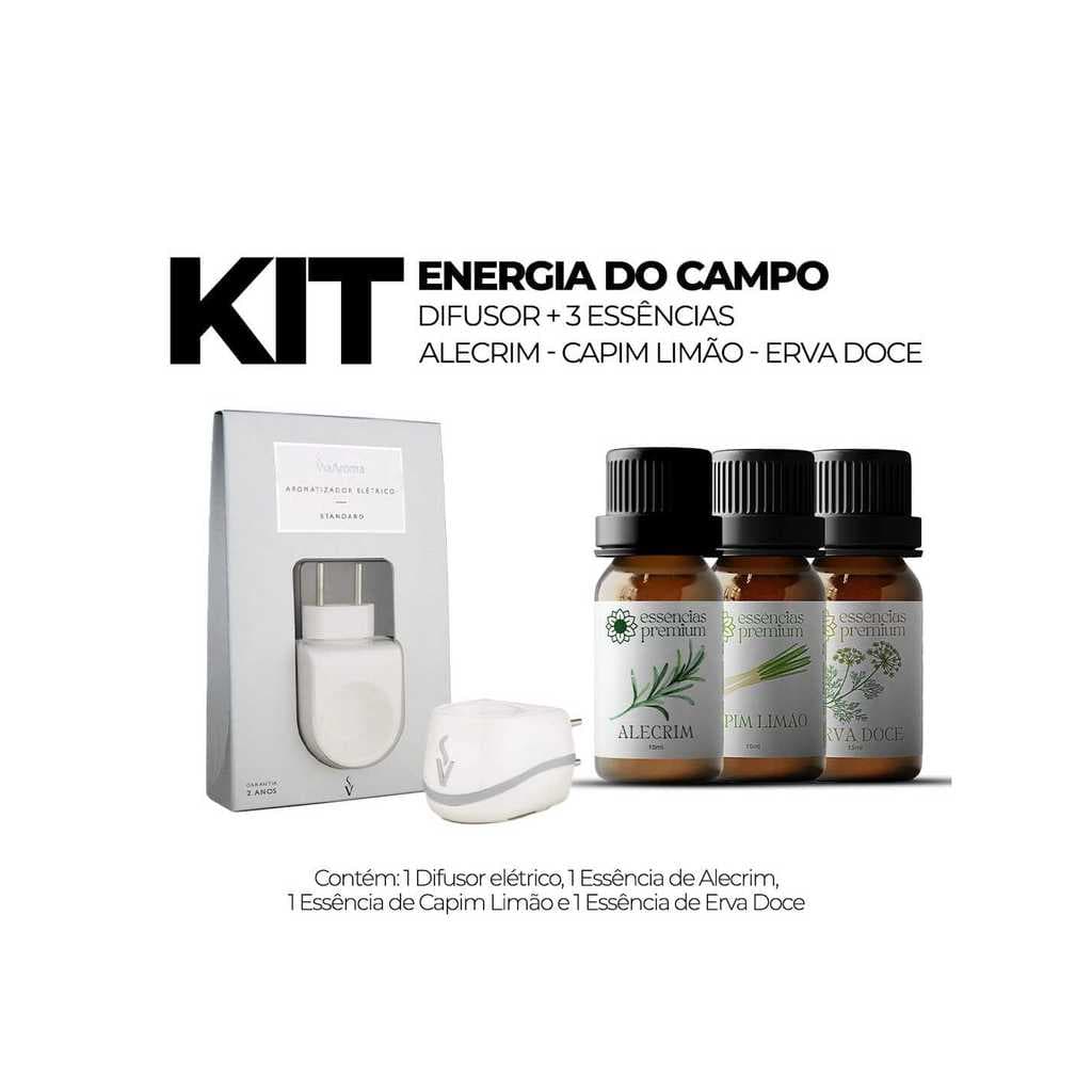 Kit 1 Difusor Aromatizador Elétrico Standard Bivolt Via Aroma + 3 Essências Premium 10 ml