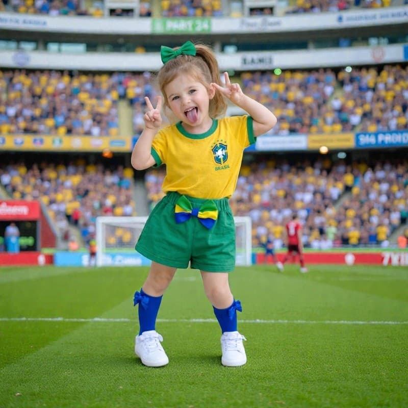 Conjunto Brasil Infantil De Menina Brasil Copa Do Mundo Blusinha e shorts