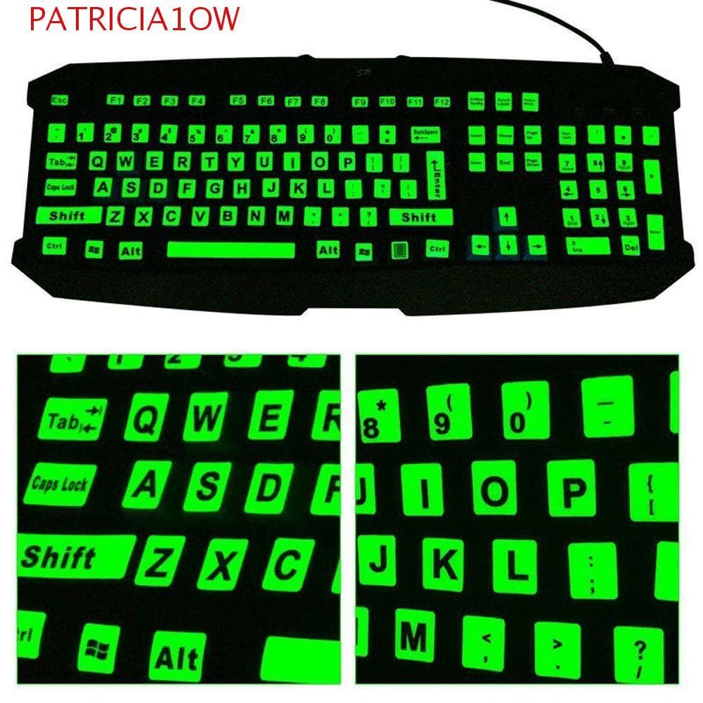 PATRICIA1OW Capa Fluorescente Para Teclado Com Luz De Fundo Geral Em Inglês Que Brilha No Escuro Adesivo Luminoso Letras