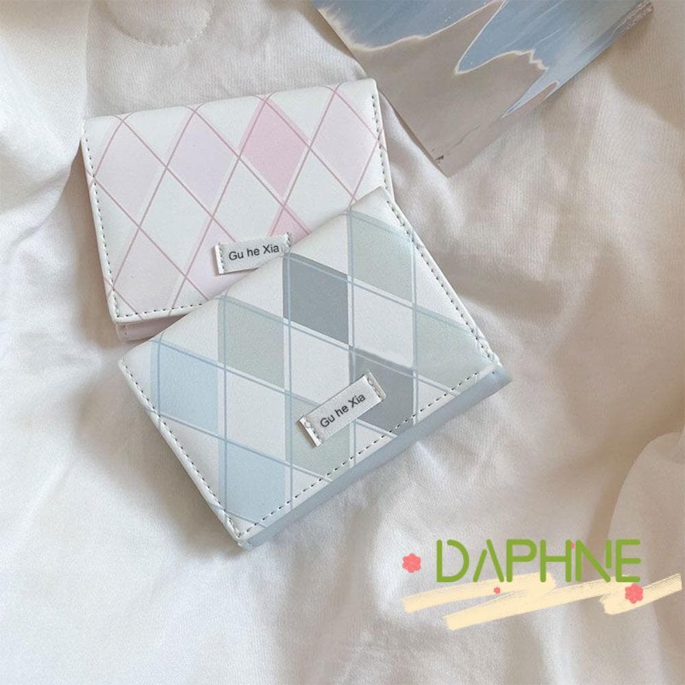 Bolsa De Cartão DAPHNE , Azul Com Carteira Padrão Xadrez , Pequena Multifuncional Simples De PU Feminina