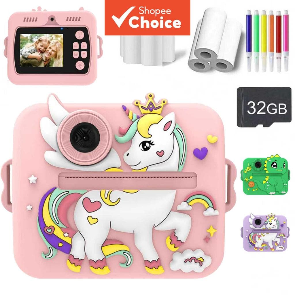  Câmera Instantânea Infantil com Impressão 1080P, Gravação de Vídeo em HD, Captura de Momentos Especiais, 3 Rolos de