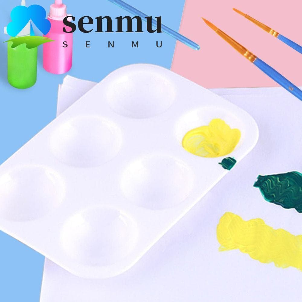 SENMU 10 Peças Paleta De Aquarela , Bandeja Retangular De Pintura De 6 Poços Redondos , Arte De Plástico Branco