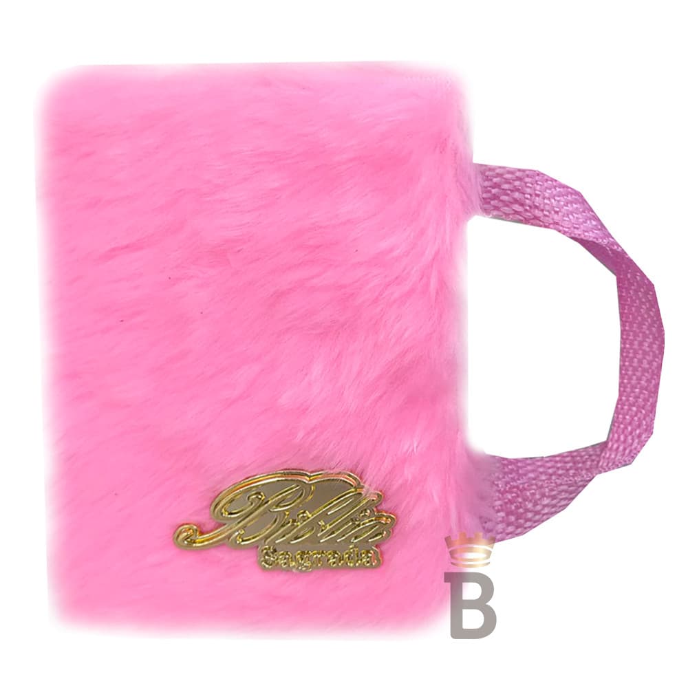 Bíblia Pequena Luxo Com Alça Pelúcia Capa Rosa