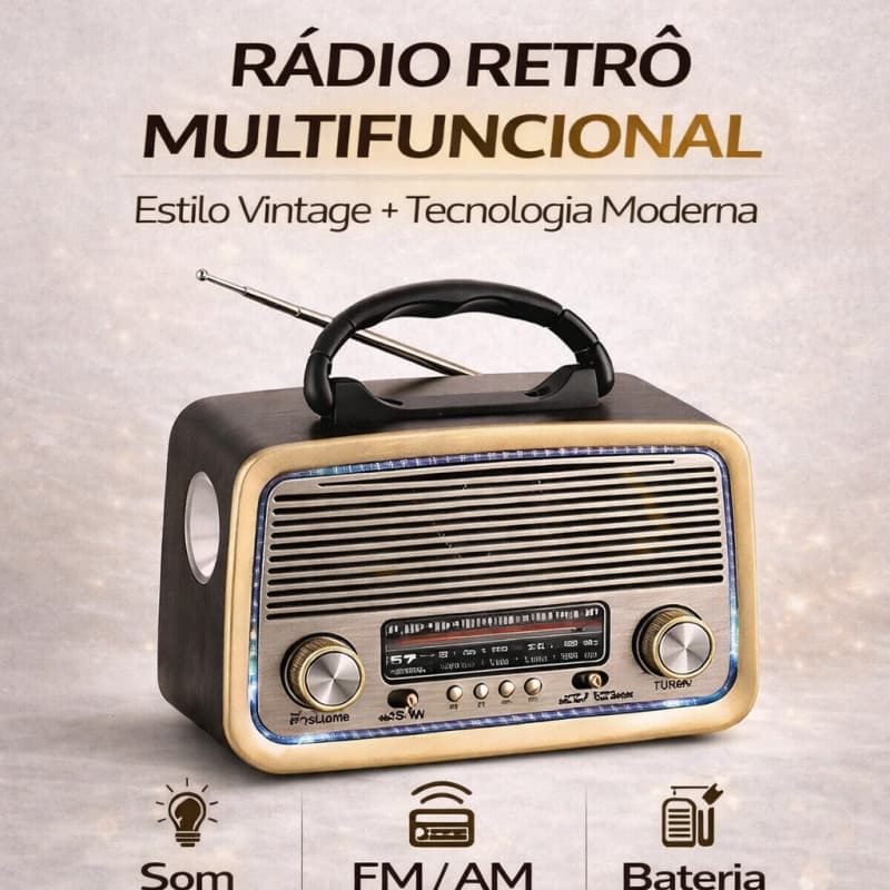 Rádio Retro Vintage Bluetooth Am Fm Usb Aux Sd Caixa de Som Recarregável Antena Analogico