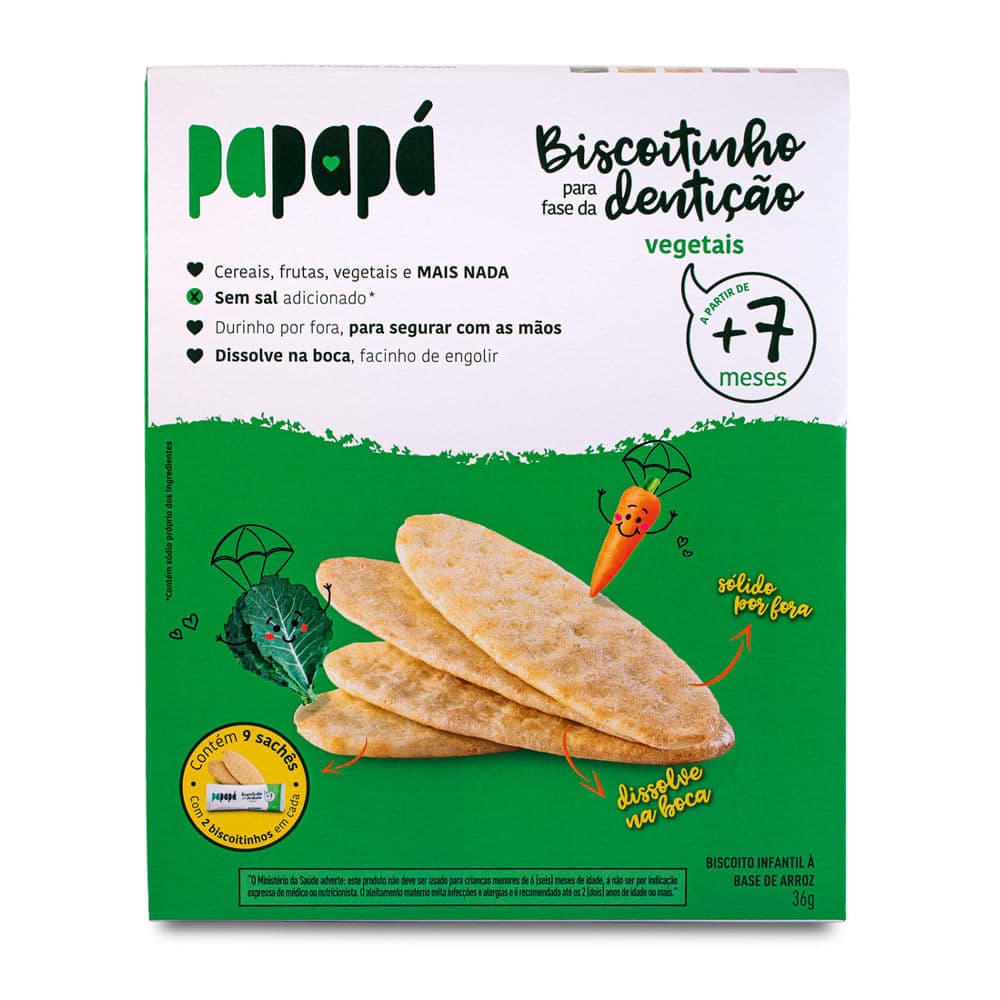 Biscoitinho para Fase da Dentição a Base de Arroz Papapá 7+ Meses Vegetais sem Glúten 36g