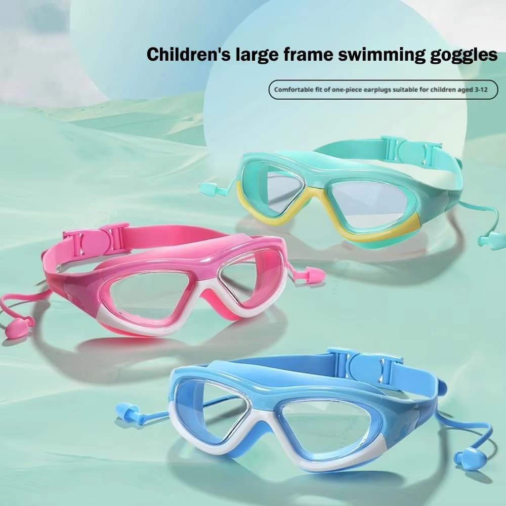 Óculos de Natação Infantil com Protetor de Orelha - À Prova d'Água, Antiembaçante e HD para Meninos e Meninas ANJIN