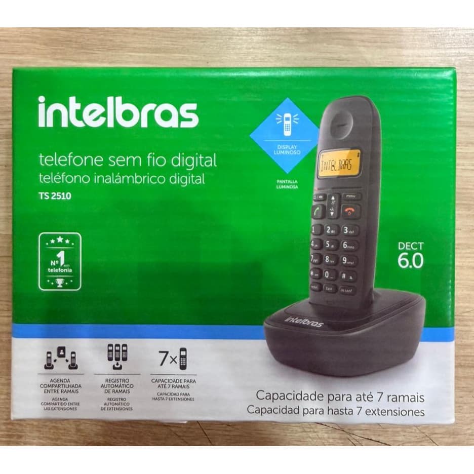 1 Telefone Sem Fio Intelbras TS2510 Identificador de Chamadas Expansível Até 6 Ramais