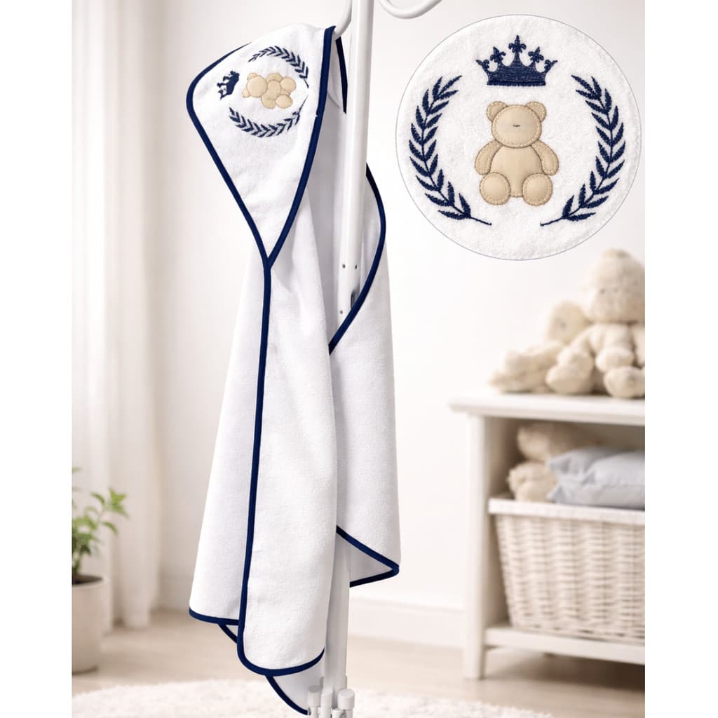Toalha de Bebê Bordada com Capuz 70x70 cm | Enxoval Delicado
