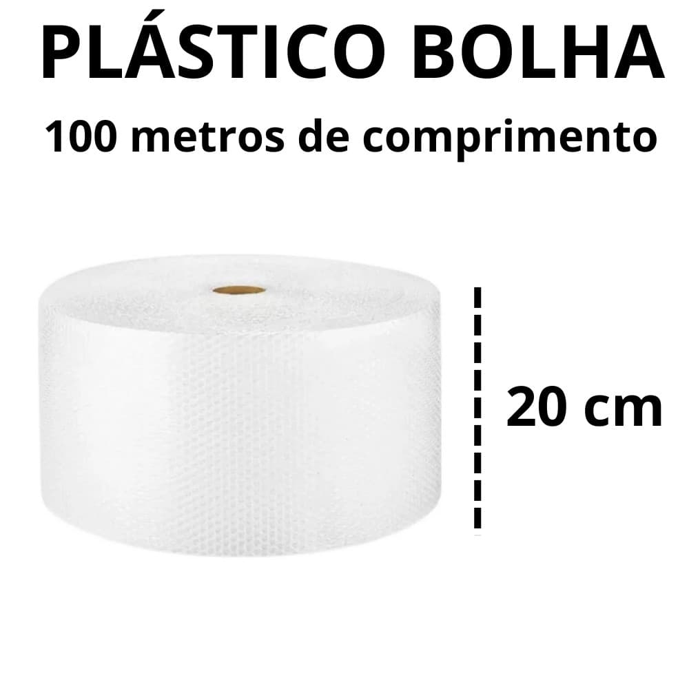 Bobina Plástico Bolha 20cm X 100 Mts 25 micras Alta Qualidade com Proteção Ideal Ecommerce Mudança