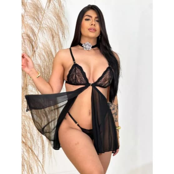 Camisola Sexy Sedução Tule Com Calcinha De Regulagem Feminina Sensual