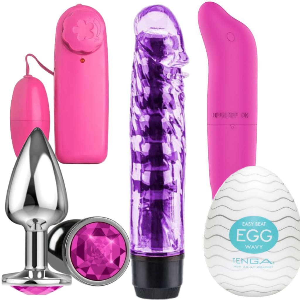 KIT SEX SHOP Vibrador Golfinho + Vibro Bullet + Personal Vibrador Feminino + Plug Anal + Masturbador