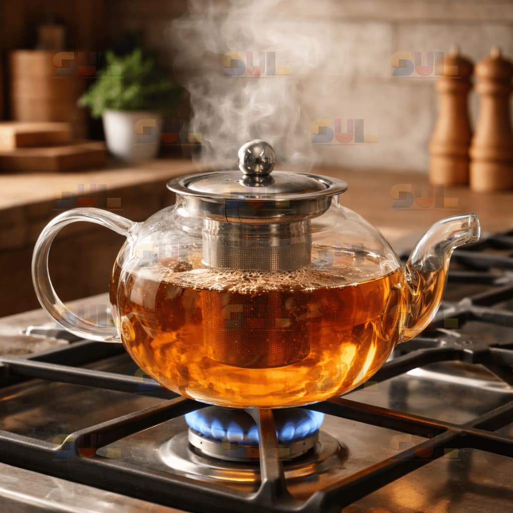 Chaleira de Vidro Borossilicato REDONDA com Infusor e Tampa em Aço Inox Vai ao Fogo Café