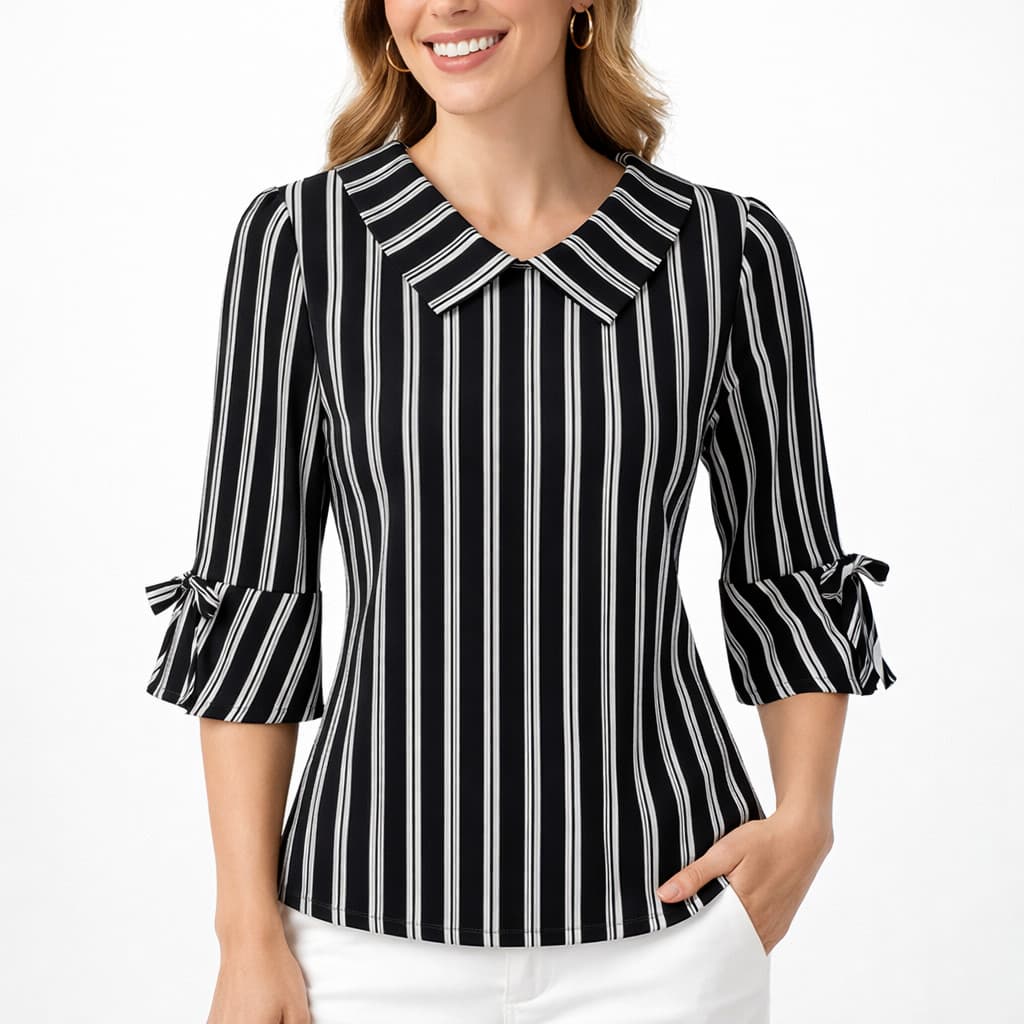 Blusa Feminina Manga Longa Listrada Gola Detalhada Manga Sino Z5006