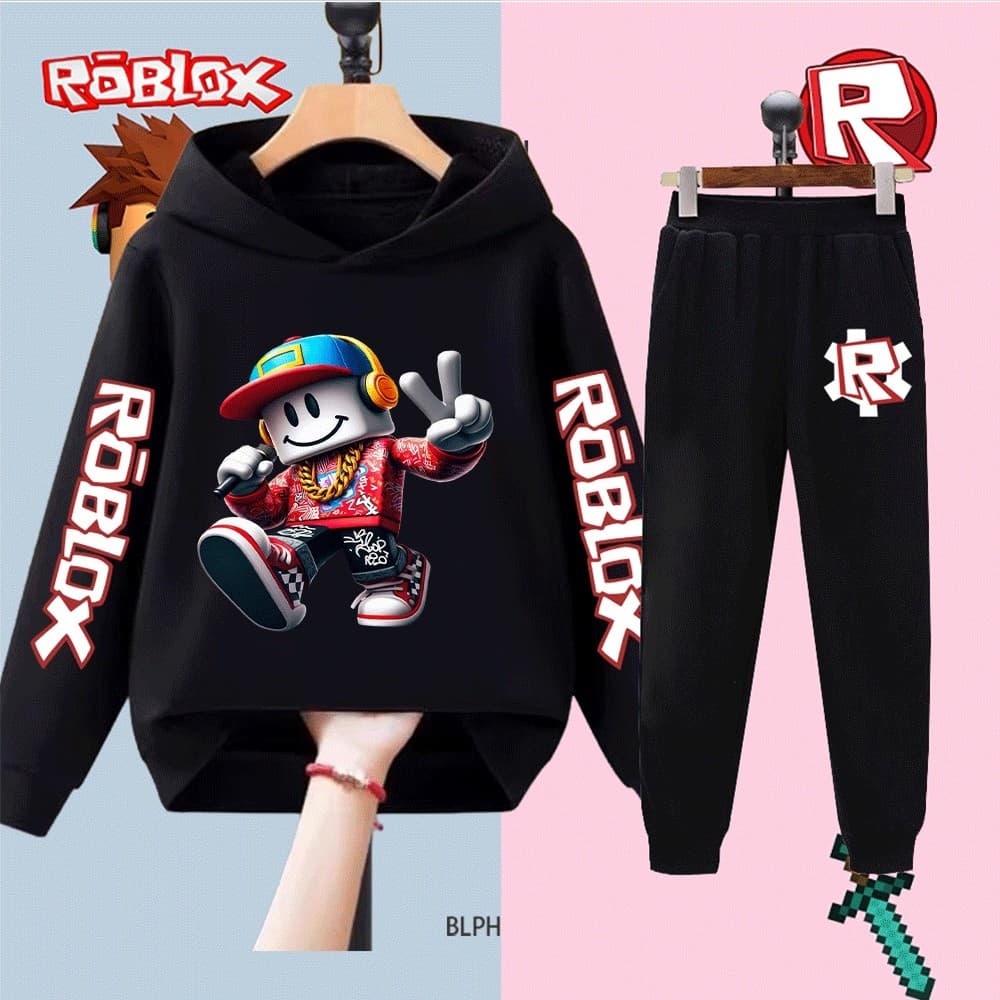 Roblox Crianças Conjunto De Moletom Com Capuz Meninos Meninas Personagem Dos Desenhos Animados Impressão Calças Roupa Es