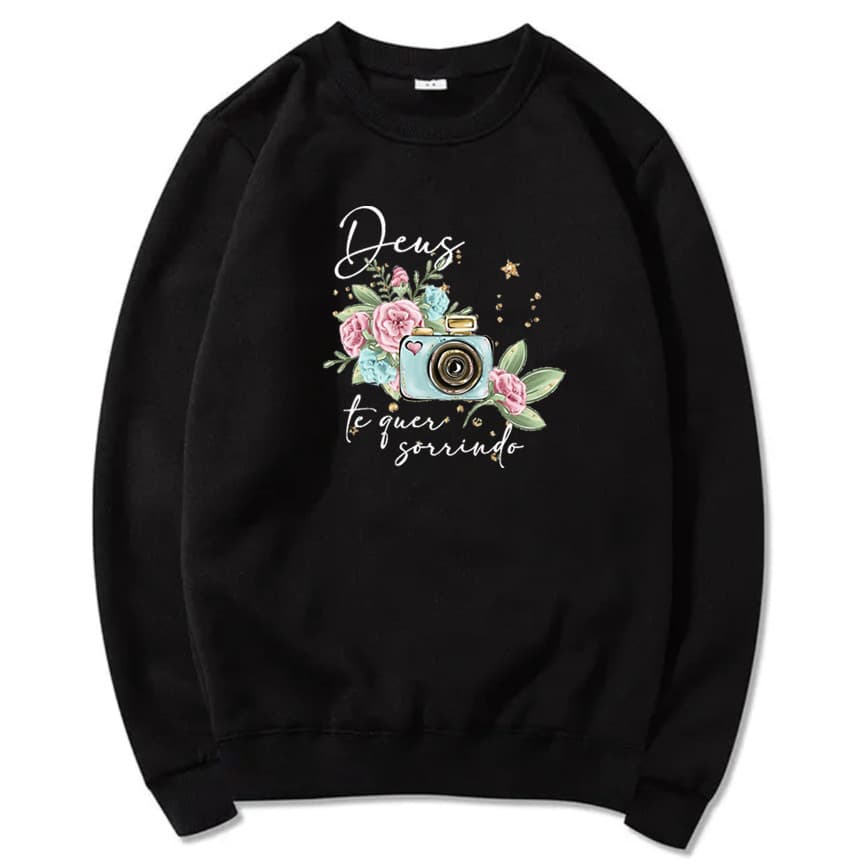 Blusa Moletom Flanelado Estampa Deus Te Quer Sorrindo  Sem Capuz