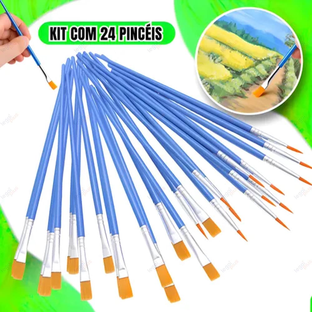 Kit12/24 Pincel Nylon Prof Cerdas Macias Não Solta Pelo p/ Acrílica Guache Aquarela Artesanato Fina Detalhe