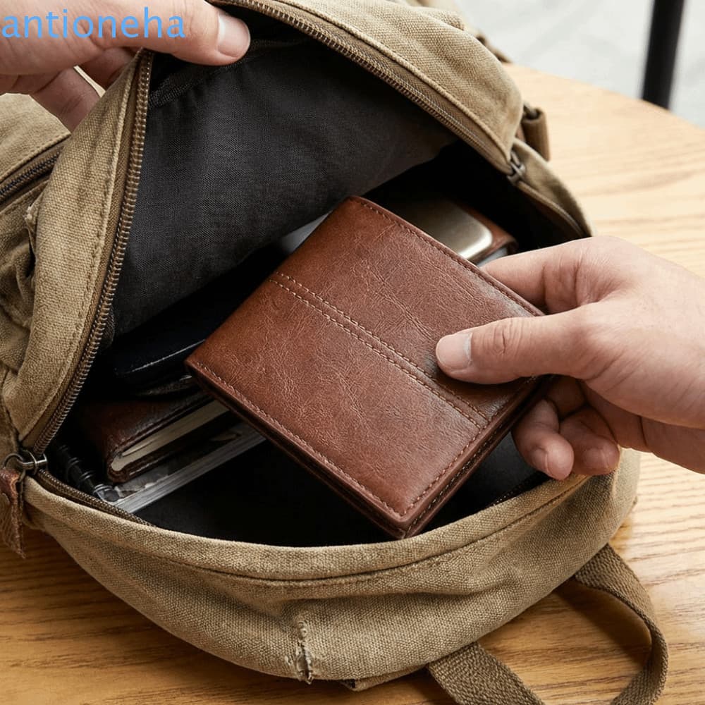 Carteira Curta Empresarial ANTIONEHA , De Cartão Masculina De Couro PU De Grande Capacidade Integrada Com Bolsa De Moeda