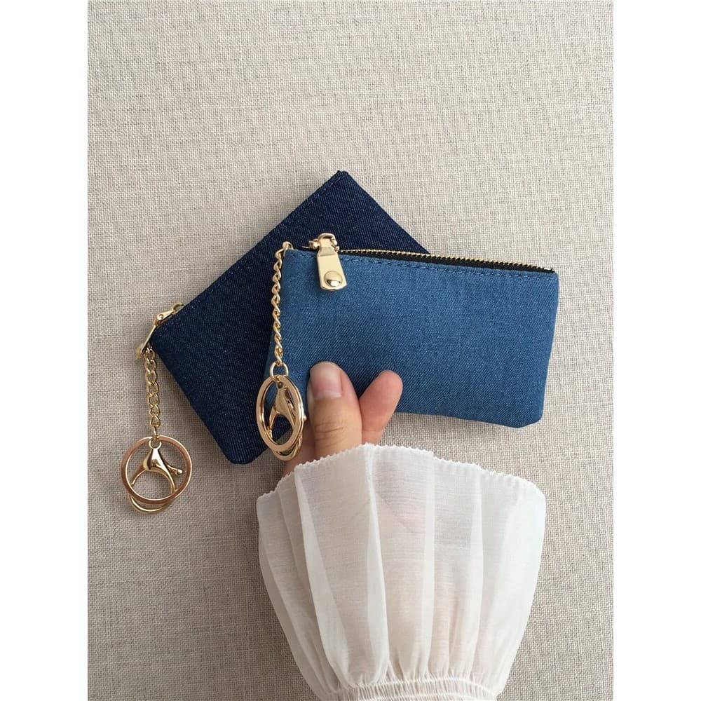 Caso chave pequeno caso de cartão feminino Retro Denim zíper moeda saco fino caso chave carro chaveiro batom caso