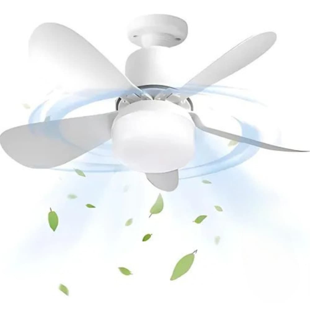 Ventilador de Teto Silencioso LED 3 Cores Bulbo 80w com Controle Bivolt 5 Pás Branco