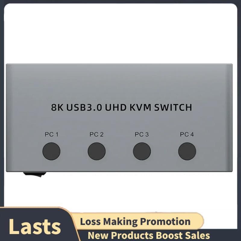 USB 3.0 8K @ 60Hz-Switches KVM Switch 4 Computadores 1 Monitor 4 Peças Teclado Discos Rígidos Impressora EU-PLUG