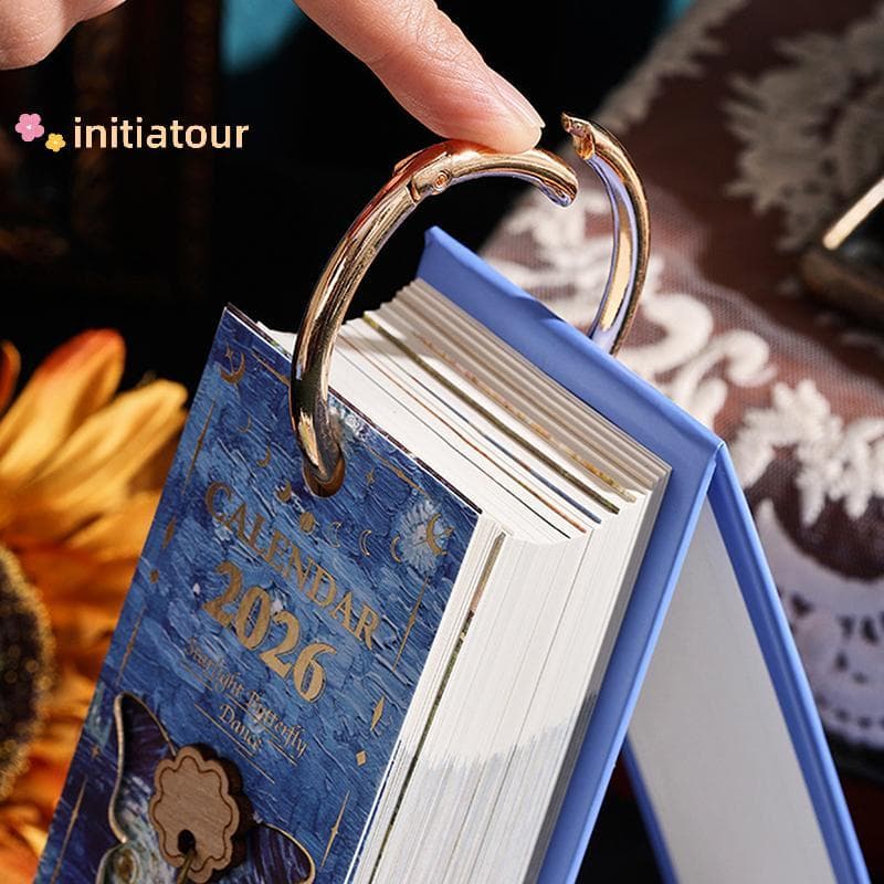 [Init-t] 2026 Calendário De Mesa Pintura A Óleo Vintage Citações Inspiradoras Página Unidirecional Turn Planejador Diári