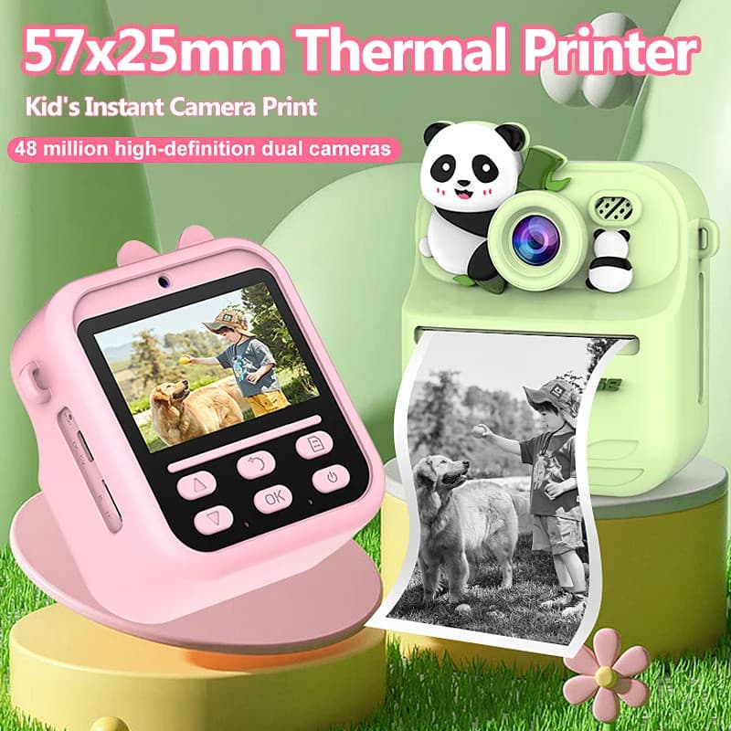 Mini Impressora Térmica Crianças Fotografia Digital Impressão Câmera Instantânea 1080PHD Lente Dupla Gravador De Vídeo P