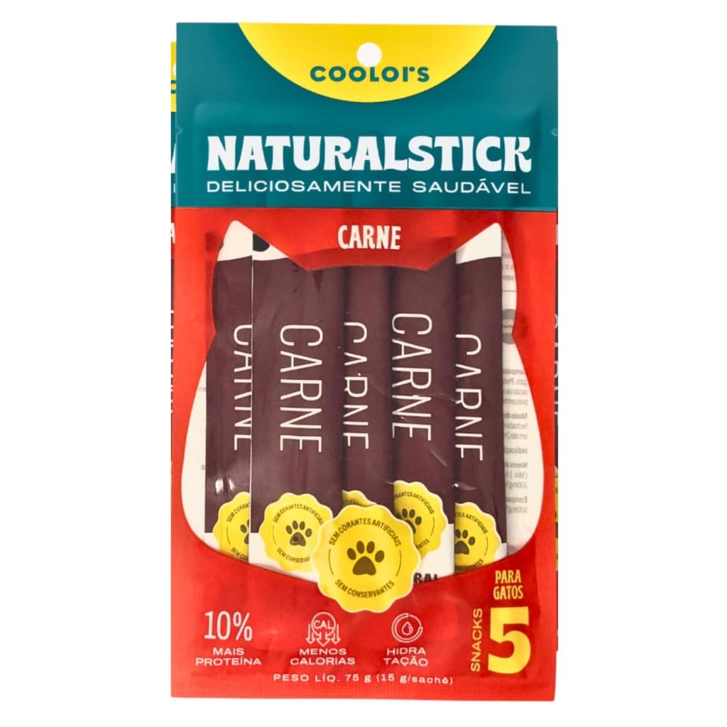 Sachê Natural Stick Sabor Carne Gatos Com 5 Unidades De 15g
