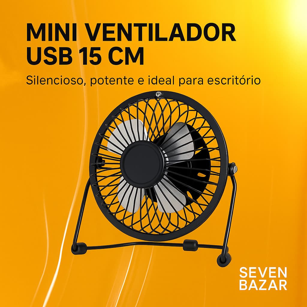Mini Ventilador De Mesa USB Preminum Metal Portátil 15CM Compacto 4 Pás