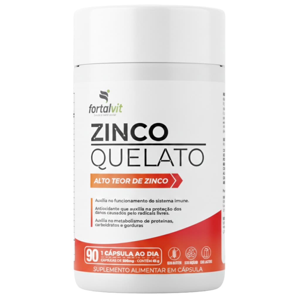 Zinco Quelato Bisglicinato Longa Duração: 3 Meses de Uso, Alto Teor de Zinco, 90 Cápsulas, Fortalvit