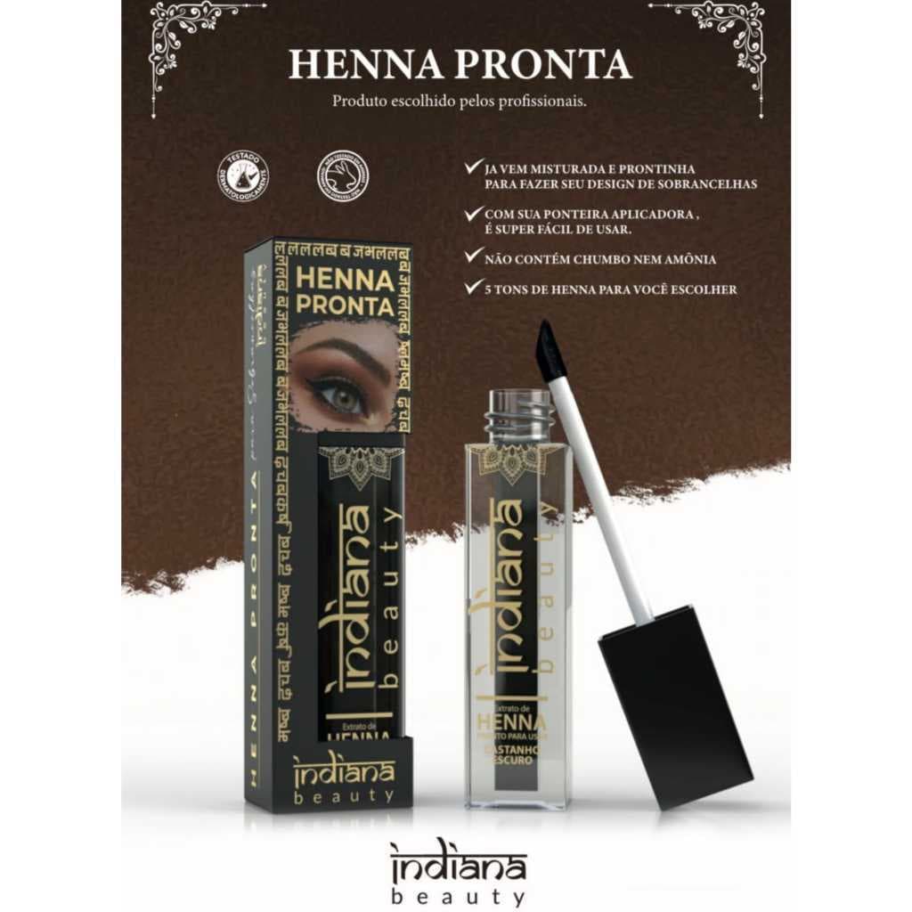 Henna Pronta Sobrancelhas Castanho Claro Médio Escuro Preto Ruivo Indiana Beauty 4g Designer
