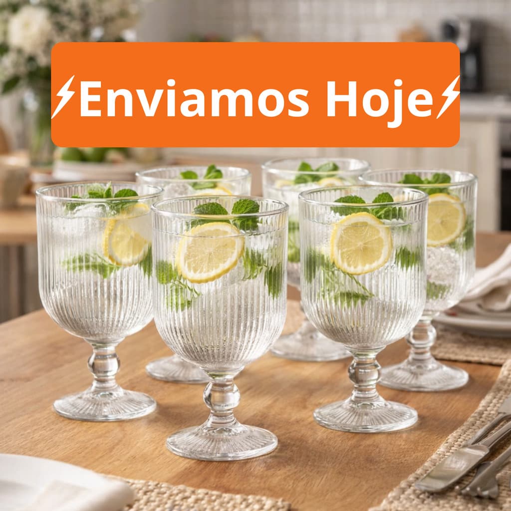 Jogo Taça de Vidro Grossa 6 Unidades Sofia Grafiato 350 ML Sofisticada e Elegante