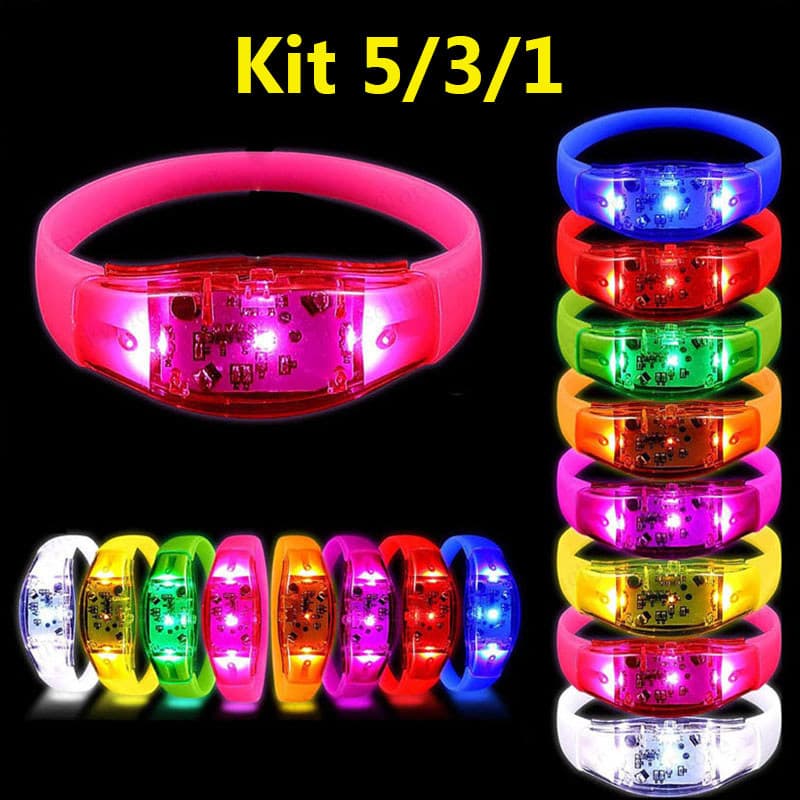 Kit 1/3/5 Pulseira de LED para Festa-3 Modos Ajustável-Led Silicone Pulseira de Segurança para Corrida Noturna/Ciclismo