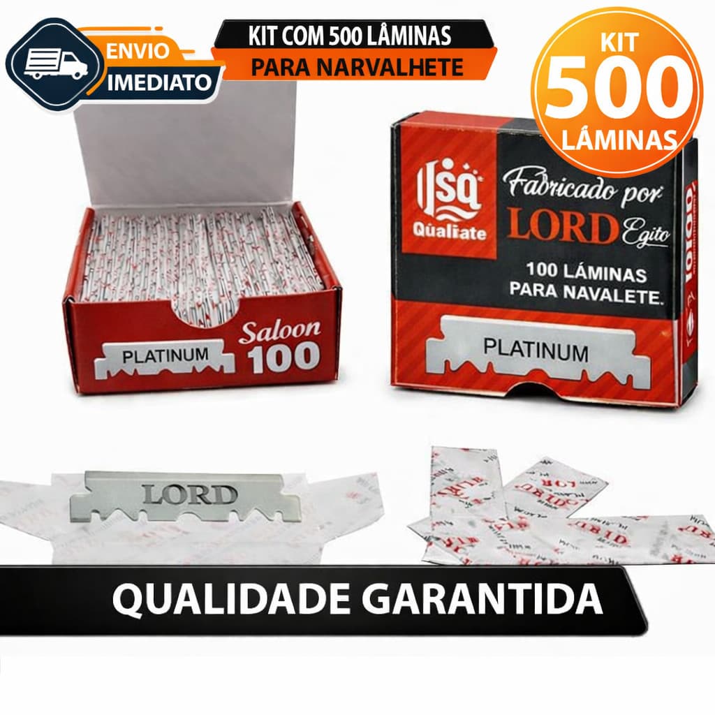 Lâminas De Barbear Lord Aço Inox Cortadas Kit C/500 Navalhas