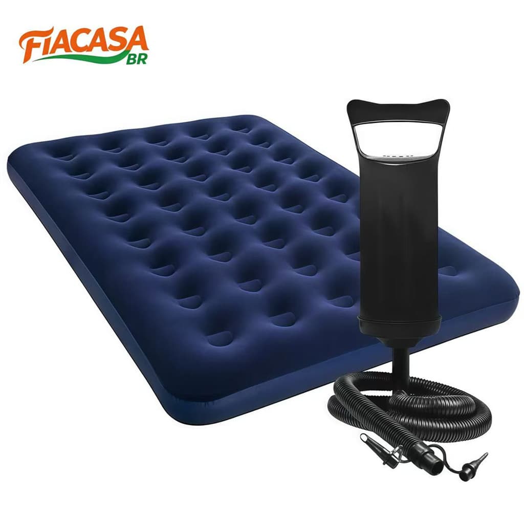 Colchão de Ar Inflável Casal/Solteiro Resistente 300kg com Bomba de Ar Portátil