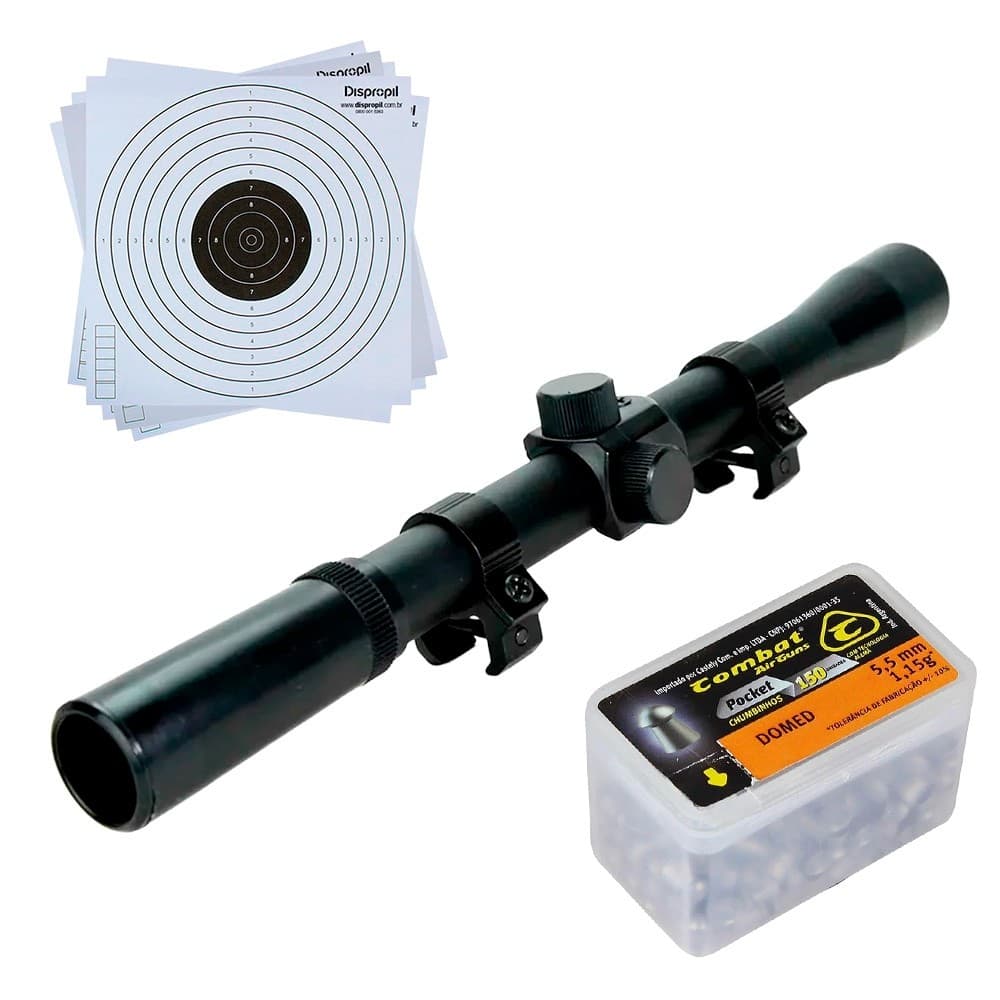 Luneta 4x20 + Chumbinho Domed 5.5mm + Alvo de Papel